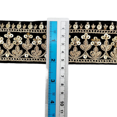 Floral Embroidered Sequins Velvet Trim Indian Sari Border, Sequin Trimming, Sequinned Lace